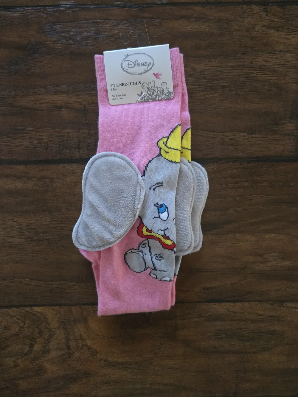 NWT Disney Dumbo 3D Plush Ear Pink Knee-High Socks